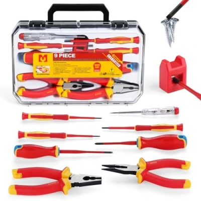 Image of Mustbau 9pcs Screwdriver Set,1000V VDE Insulated Electrical Tools,Precision Slotted,Phillips and Kit, Magnetic tip,with 2 in 1 Magnetizer,Ideal for Electrical,Home DIY