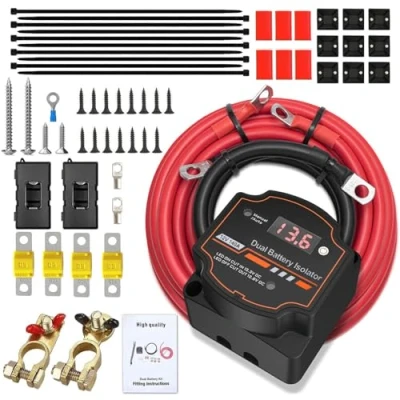 Image of 5M 12V 140 Amp Split Charge Relay Kit, VSR Smart Dual Battery Isolator Automatic Disconnect Switch, Voltage Sensitive Kit with LED Screen Display for Campervan SUV ATV RV Boat Vehicles