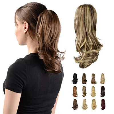 Image of Sofeiyan 13&quot; Ponytail Extension Long Curly Clip in Claw Hair Natural Looking Synthetic Hairpiece for Women,Blonde &amp; Medium Brown