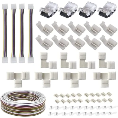 Image of ENQIMAOYI 6Pin RGBCCT RGBWW LED Strip Connector for 12mm 5050 Strip,Includes Extension Cable, L/T Shape Solderless Gapless Adapter,Non Waterproof Connector,Provides Most Parts DIY