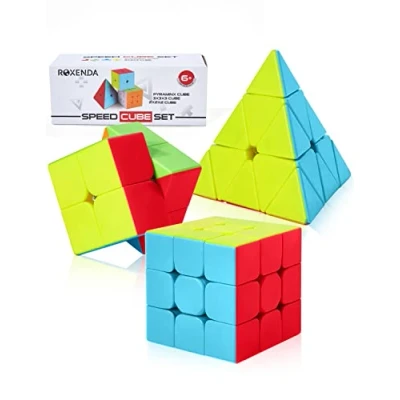 Image of ROXENDA Speed cube Set, 2X2 3X3 Pyramid Stickerless Fast with Instruction (Stickerless set)