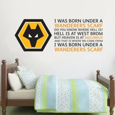 Image of Beautiful Game Wolverhampton Wanderers Football Club Crest &amp; Song Wall Art Sticker Mural x10 Wolves Decals Set (80cm x 30cm)