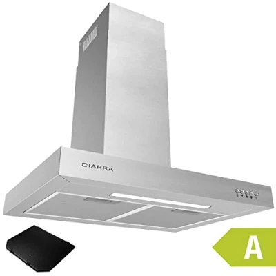 Image of CIARRA CBCS6125 Class A Cooker Hood 60cm 370m3/h Recirculating Chimney LED Lights 3 Speeds Stainless Steel Kitchen Extractor Fan with Carbon Filters