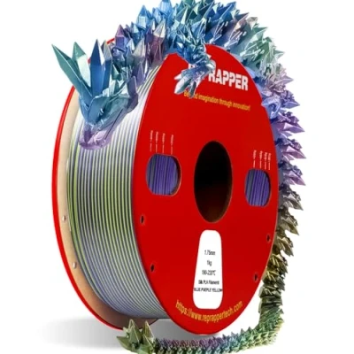 Image of RepRapper 3D Printer Filament (Tri Color Co Extrusion) Premium PLA 1.75mm, 1kg/Spool, Multi for FDM Printers, Ideal Creative Projects,Blue/Purple/Yellow