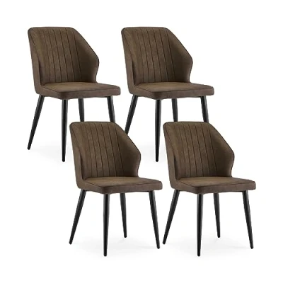 Image of CLIPOP Dining Chairs Set of 4, Brown Faux Leather Kitchen Counter with Backrests and Sturdy Metal Legs, Living room Leisure for Home Office Lounge Furniture