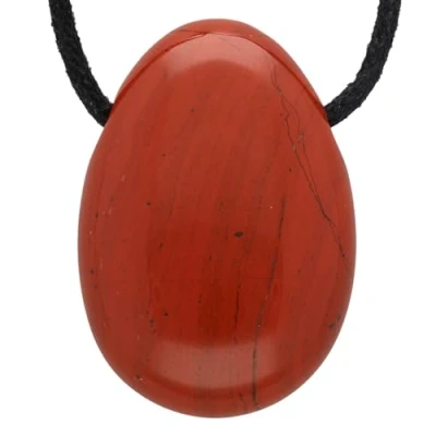 Image of Life Source Plus Red Jasper Drop Pendant Drum Gemstone with Drilled Hole Leather Strap