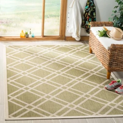 Image of SAFAVIEH Trellis Rug for Indoor &amp; Outdoor Courtyard Collection, Short Pile, in Green and Beige color, 122 X 170 cm