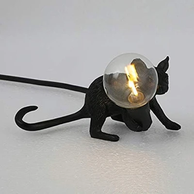 Image of Retro Rat Table Lamp Mouse Desk Light Bedside Resin Mice Warm Room Decor E12 Base (Black Lie Down)