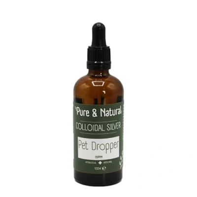 Image of Pure &amp; Natural Colloidal Silver 20PPM High Strength Antibacterial, Antifungal, Anti Itch for Dogs, Cats, other Animals, 100ml with Dropper