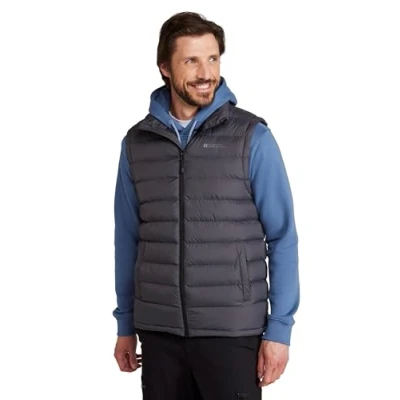 Image of Mountain Warehouse Seasons Mens Padded Gilet Water Resistant Gilet, Body Warmer, Lightweight Jacket, Easy to Store Coat For Spring Summer Travelling, Walking Charcoal 3XL