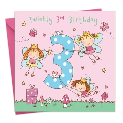 Image of Twizler 3rd Birthday Card Girl Fairy Princess Age 3 Girls Happy Year Old Childrens