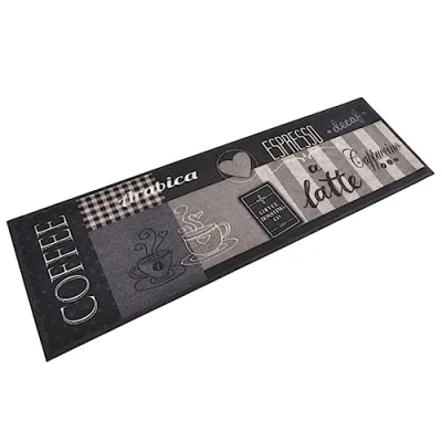 Image of vidaXL Kitchen Rug, Washable Velvet Floor Mat 60x180 cm, Multi colour Polyamide Carpet Runner, Skid Resistant and Rollable Mat, Coffee Black Design for Indoor/Outdoor Use