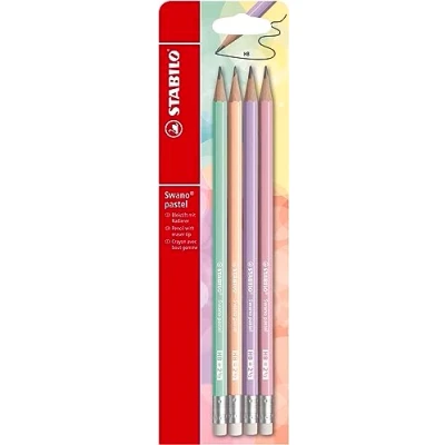 Image of Graphite Pencil with Eraser STABILO Swano Pastel Pack of 4 Assorted Colours HB