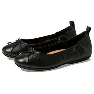 Image of Fitflop Women&#039;s Allegro Bow Leather Ballet Pumps Flat, Black, 4 UK