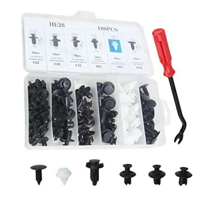 Image of 100 Pcs Car Retainer clips Body Plastic Rivets Fasteners Push Bumper Door Trim Panel Screws with Removal Tool