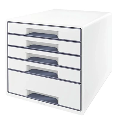 Image of Leitz CUBE drawer box with 4 drawers, white/grey, A4, transparent insert, WOW, 52142001