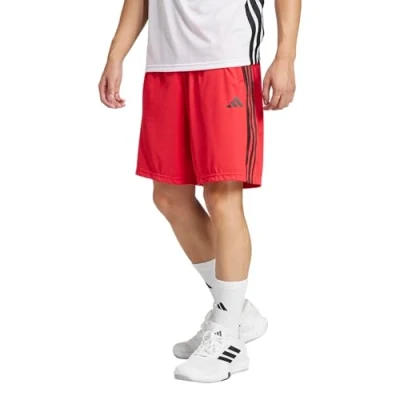 Image of adidas Men&#039;s Train Essentials Piqué 3 Stripes Shorts, Pure Ruby/Black, Small