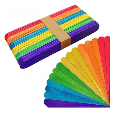 Image of 50 Jumbo Coloured Wooden Lollipop Lolly Sticks Kids Art Craft Models