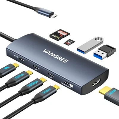 Image of USB C Video Output Hub, 3 &amp; 2 A 3.1 10Gbps Ports, 4K@60Hz HDMI, 100W PD, SD/TF Slots, Splitter Dual Monitor Adapter for MacBook Pro, Monitor, Camera, AR Glasses, Windows/macOS