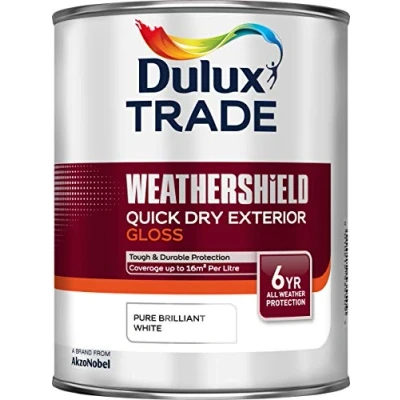 Image of Dulux Trade Weathershield Quick Dry Exterior Gloss Pure Brilliant White 1 Litre