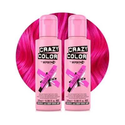 Image of Crazy Color Vibrant Rebel UV Semi Permanent Duo Hair Dye. Highly Pigmented Neon Pink Conditioning &amp; Oil Nourishing Vegan Formula No Bleach or Ammonia 200ml