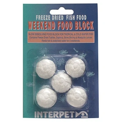 Image of Interpet Slow Release Weekend Mineral Aquarium Fish Food Block, Contains Freeze Dried Tubifex, Daphnia, Brine Shrimp and Mosquito Larvae, Supply x 5, 13g per block