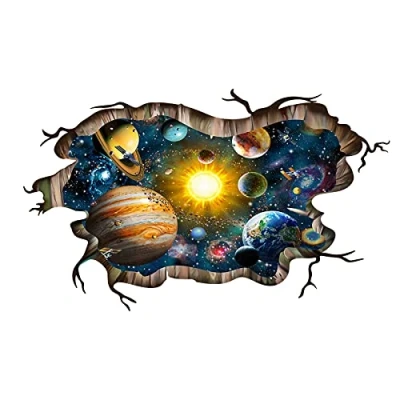 Image of 3D Broken Blue Cosmic Galaxy Wall Decals, Magic Milky Way Outer Space Planet Stickers, Creative Stars and Solar System Wallpaper for Kids Boys Floor Ceiling Living Room Bedroom Home Decor