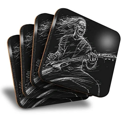 Image of Destination Vinyl ltd Great Coasters (Set of 4) Square Rock Guitar Art Band Music Musician Drink Glossy Coasters/Tabletop Protection for Any Table Type #24117