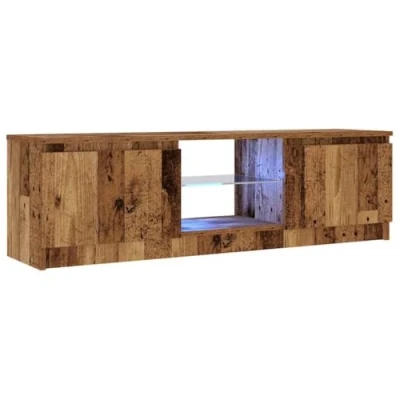 Image of vidaXL TV cabinet 120x30x36cm, old wood, with LED lighting, engineered storage for living room and bedroom modern stand doors open compartment