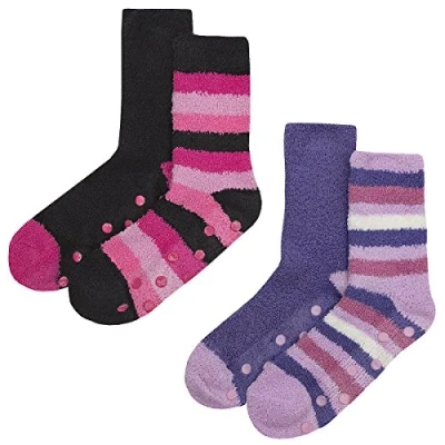 Image of Forever Dreaming Ladies 2 Pack Supersoft Slipper Socks 4 Black Lilac Multi