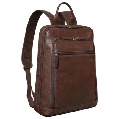 Image of STILORD &#039;Watson&#039; Laptop Backpack 15.6 inch Leather Daypack Large Vintage Rucksack Bag Business Office Bags XL in Genuine Leather, Colour:maraska Dark Brown