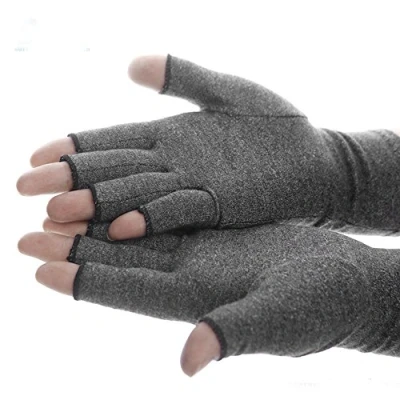 Image of Compression Arthritis Gloves Active Hand Therapy Fingerless for Men Women Grey Increase Circulation Reducing Pain (L)