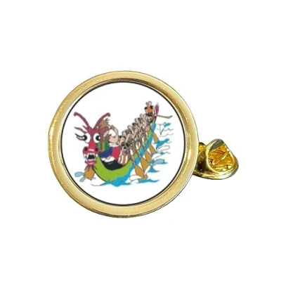 Image of Dragon Boat Racing Gold Plated Domed Lapel Pin Badge in Gift Bag