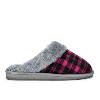 Image of Sleepers Womens Mia Tartan Mule Slippers with Faux Fur Lining and Insole Black/Purple/Grey 5 UK