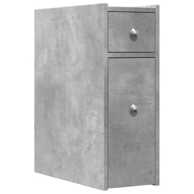 Image of vidaXL Narrow Bathroom Cupboard with Wheels Concrete Grey Engineered Wood Tall Slim Storage Cabinet 21.5 x 50 60 cm