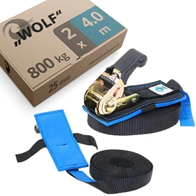 Image of valonic WOLF ratchet tie down straps 800 Kg, 2 pack, protection pad, 6m, black straps, downs for motorcycle
