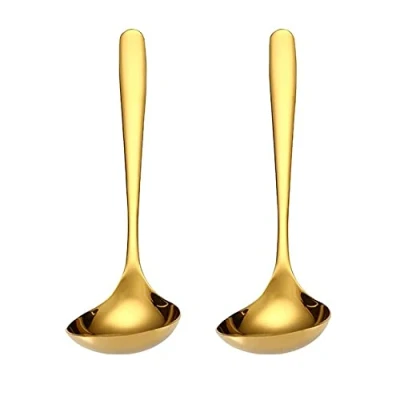 Image of MBBITL 2 Pack Gold Soup Ladle 304 Stainless Steel Spoon Kitchen Serving Sauce Server