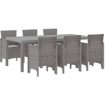 Image of vidaXL 7 Piece Garden Dining Set with Cushions Light Grey Poly Rattan