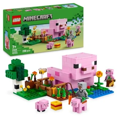 Image of LEGO Minecraft The Baby Pig House Building Toy Farm Animal Set Includes a Forest Biome, Hero Figure and Mobs, Gift for 7+ Year Old Girls &amp; Boys 21268