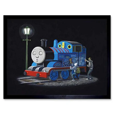 Image of Wee Blue Coo Banksy Thomas Tank Engine Graffiti Street Art Print Framed Poster Wall Decor 12X16 Inch