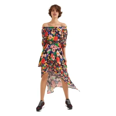 Image of Desigual Ailea Dress 22SWVW62 SS22 Off Shoulder Tropical Floral Wavy Hem Multicoloured