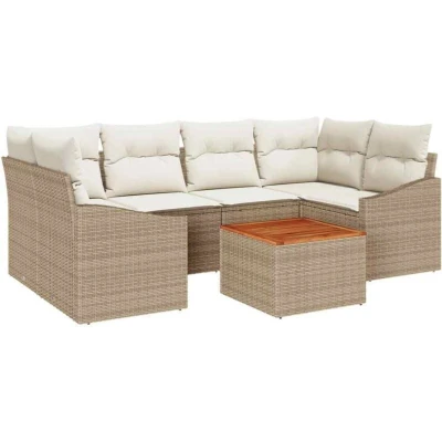 Image of vidaXL Garden Sofa Set 7 pcs Beige, white 55 x 37 cm
