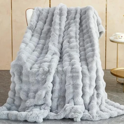 Image of SHANNA Soft Warm Rabbit Plush Fleece Blankets Thick 1000 GSM Throws for Sofa Large Fluffy Versatile Blanket Bed Throw Bedroom, Couch, Travel, Kids, Camping (Light Grey, 230 * 250cm)