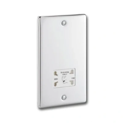 Image of Greenbrook P17C Chrome Shaver Socket Supply Unit 115/230V AC Dual Voltage Output (Polished / &quot;Shiny&quot; Chrome)