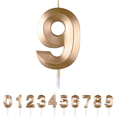 Image of 9th Birthday Number Candles,3D Champagne Candle,Number 9 Candle for Party Cake Topper Decorations Boys Girls Anniversary Supplies