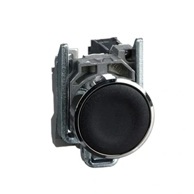 Image of Schneider Electric Harmony XB4 Push Button Switch, Metal, Spring Return, 1NO, 22mm Mount, Unmarked, Flush Operator Profile, XB4BA21, Black