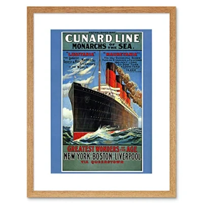 Image of Wee Blue Coo Travel Lusitania Mauretania Cruise Liner Ship Boat Funnel Art Framed Wall Print