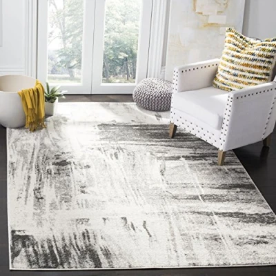 Image of SAFAVIEH Modern Abstract Rug for Living Room, Dining Bedroom Adirondack Collection, Short Pile, in Ivory and Grey, 183 X 274 cm