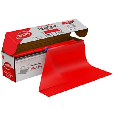 Image of Neatiffy Disposable Plastic Table Cloth Roll 137 cm x 33 m Waterproof Tablecloth Cover for Rectangle, Square, Round Oval Tables Picnic, Party, Banquet, Birthdays, Weddings (Red)
