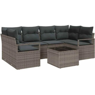 Image of vidaXL 7 Piece Garden Sofa Set with Cushions Grey Poly Rattan